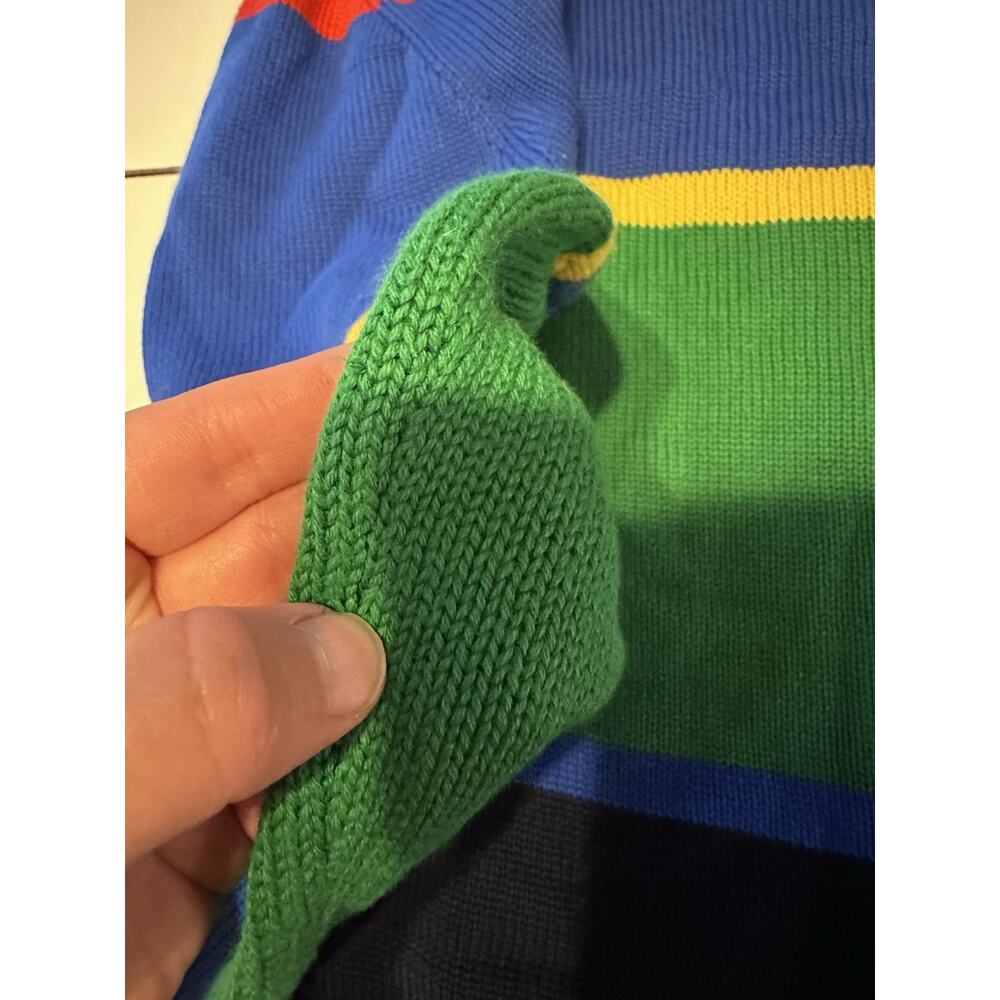 Polo Ralph Lauren Green Blue Striped Cotton Sweater Colorful Preppy XL Mens - Picture 7 of 14
